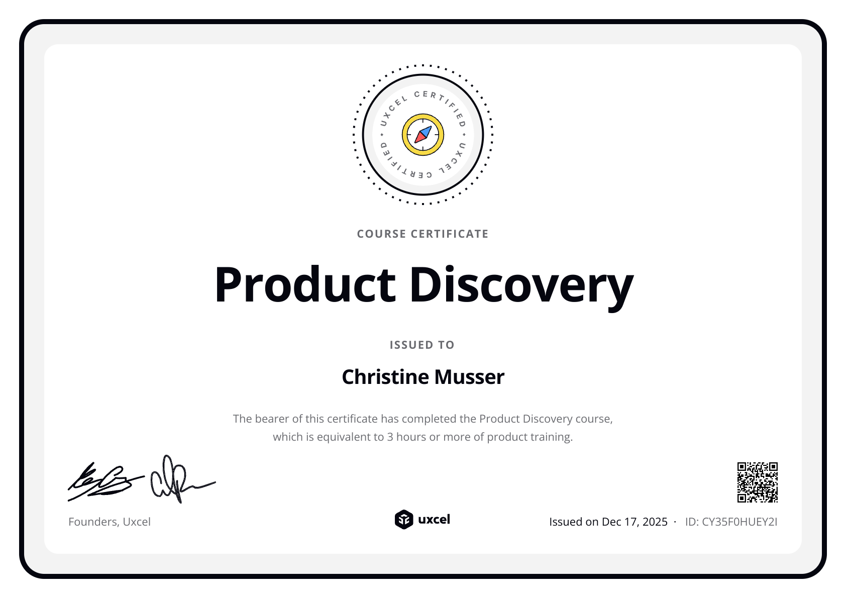 Christine Musser's certificate